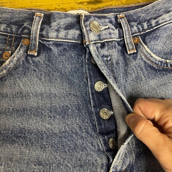 Agolde Cutoff Raw Hem Jean Denim Shorts Blue Sz 28 - Picture 4 of 6